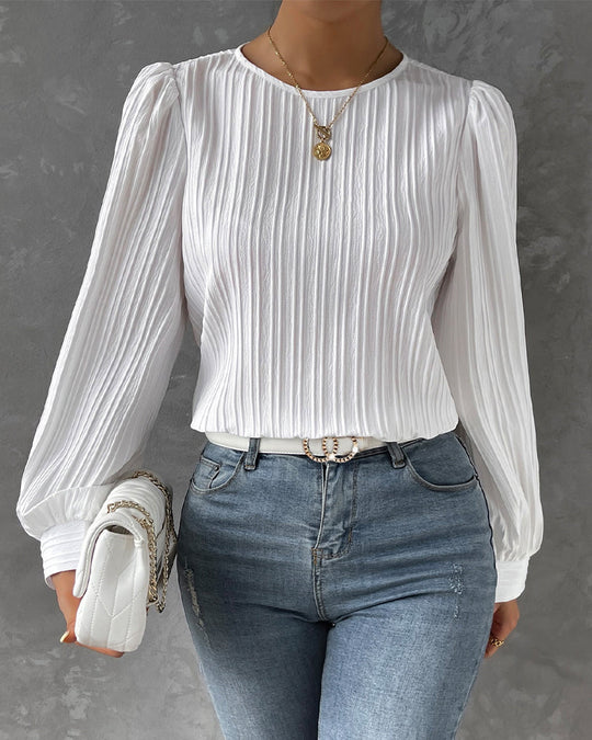 Pleated Lantern Sleeve Top for Women