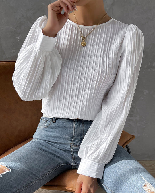 Pleated Lantern Sleeve Top for Women