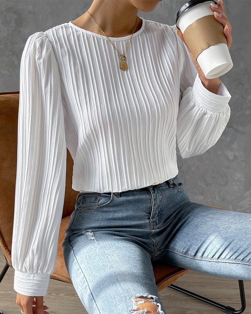 Pleated Lantern Sleeve Top for Women